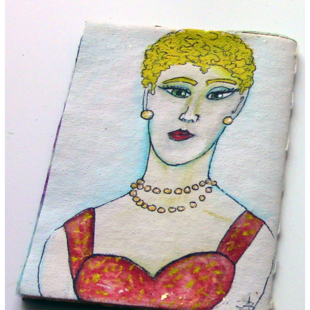 ACEO 10 Tiny Face Paintings Recycled Teabag Art Book 2.5 x 3.5 Inches OOAK
